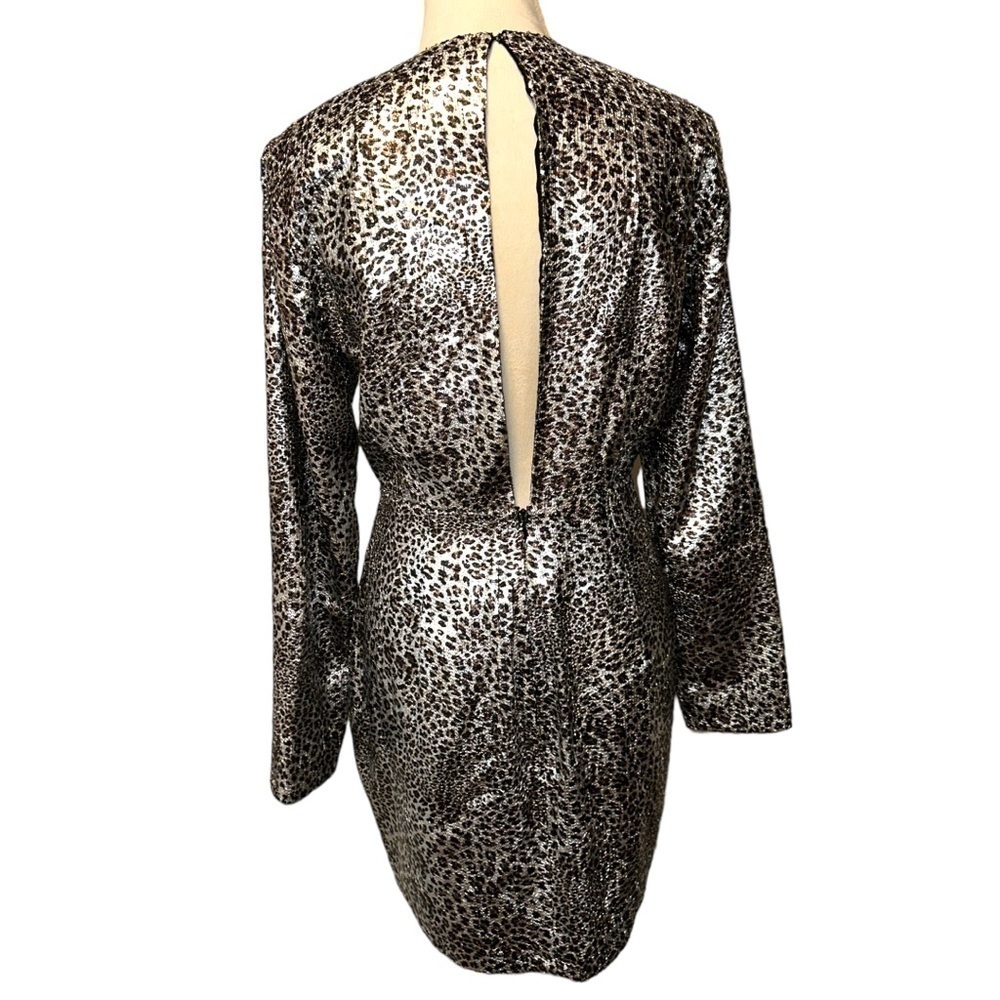 Nwt Ronny Kobo Jerry Leopard Print Cocktail Mini Dress Metallic Silver M - Picture 6 of 17